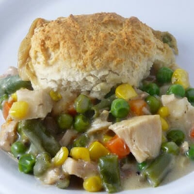 Easy Chicken Pot Pie serving on a white plate.