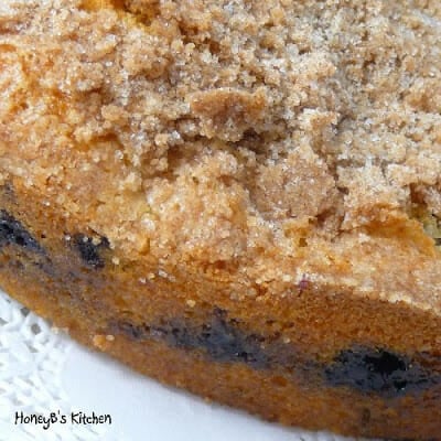 Upclose image of baked coffee cake.