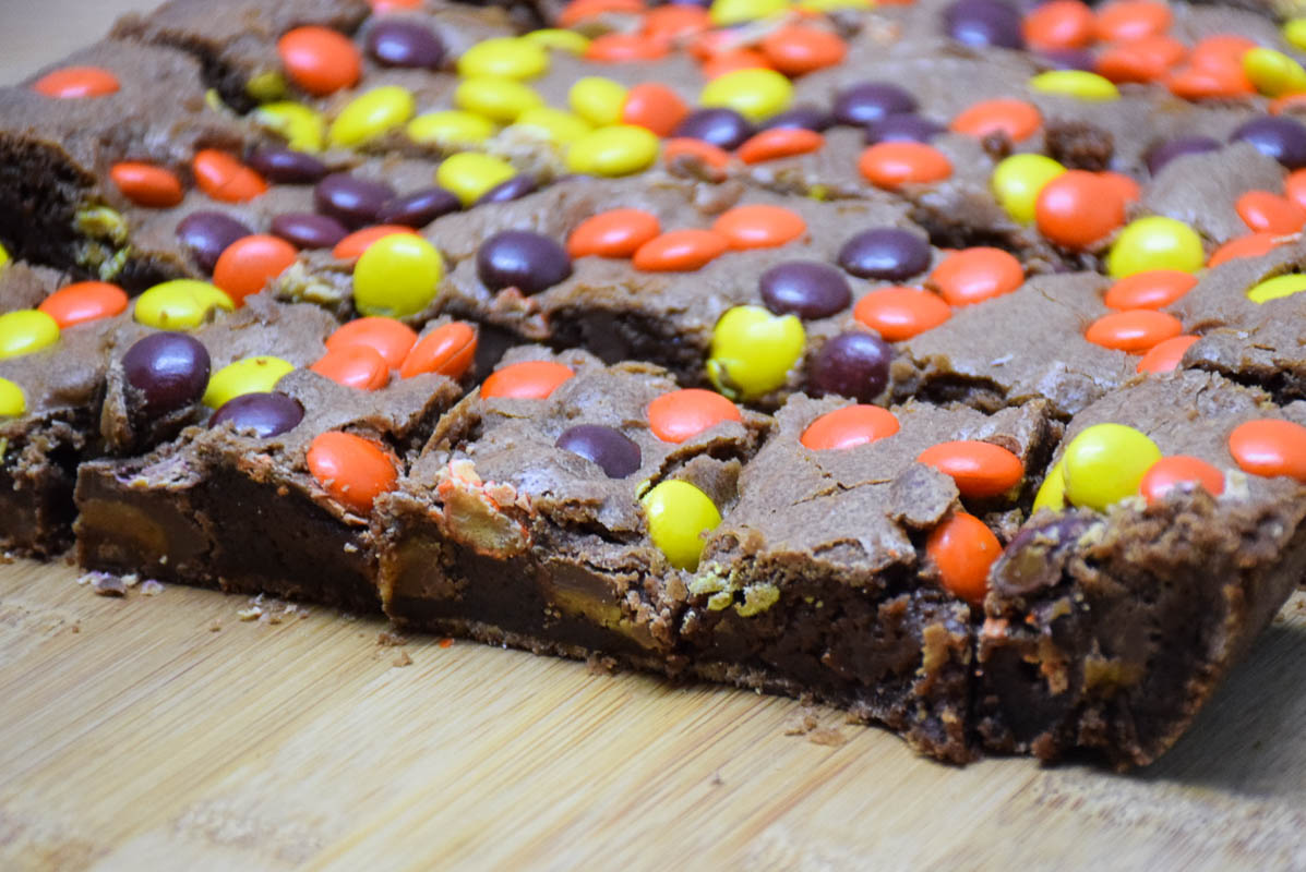 Brownies on a cutting board.