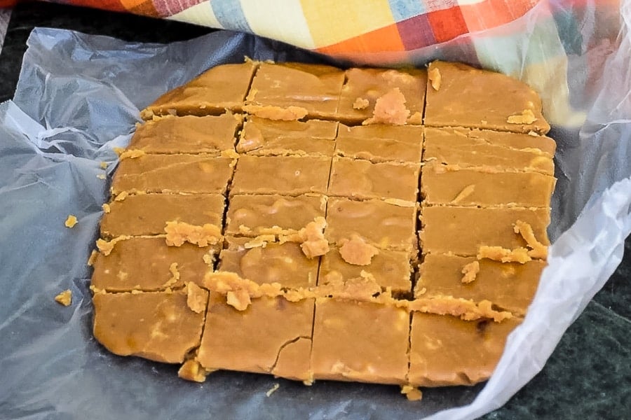 Brown Sugar Fudge cut into 24 pieces.