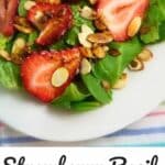 Pin image for strawberry basil salad recipe.