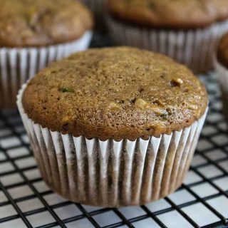 Chocolate Banana Zucchini Muffins on cooling rack