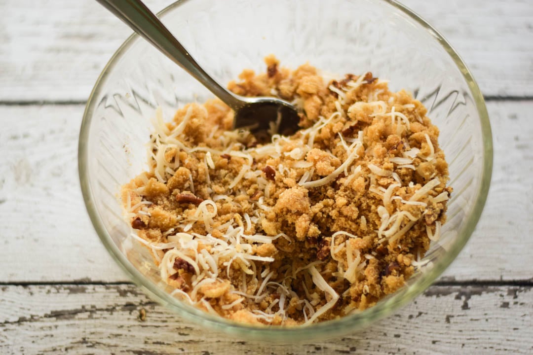 Coconut pecan filling in a mixing bowl.