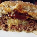 Cheese Stuffed Burger cut in half