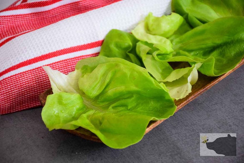 Butter Cup Lettuce leaves on serving tray