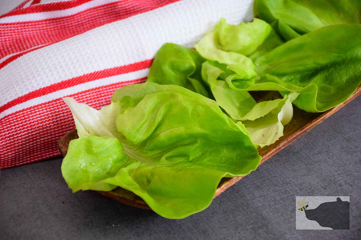 Butter Cup Lettuce leaves on serving tray