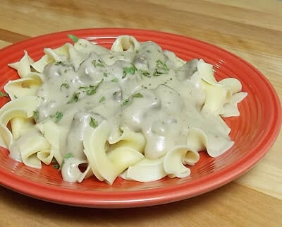 Venison in Mushroom Gravy over Egg Noodles