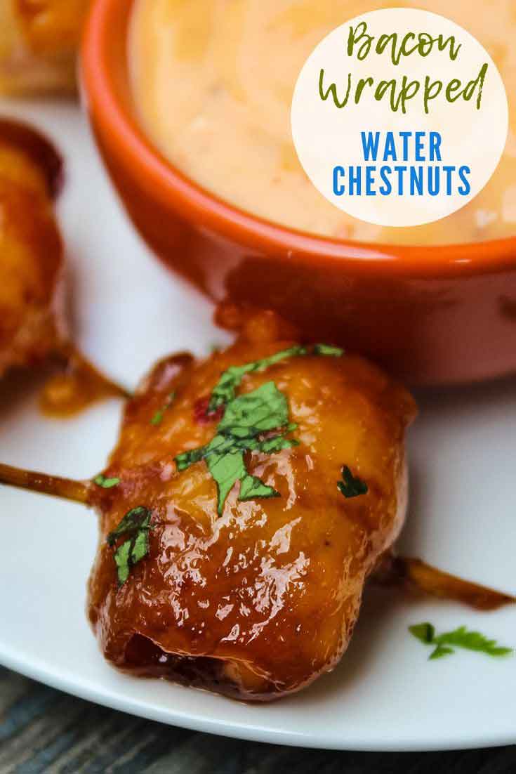 Bacon Wrapped Water Chestnuts with Sweet Chili Glaze