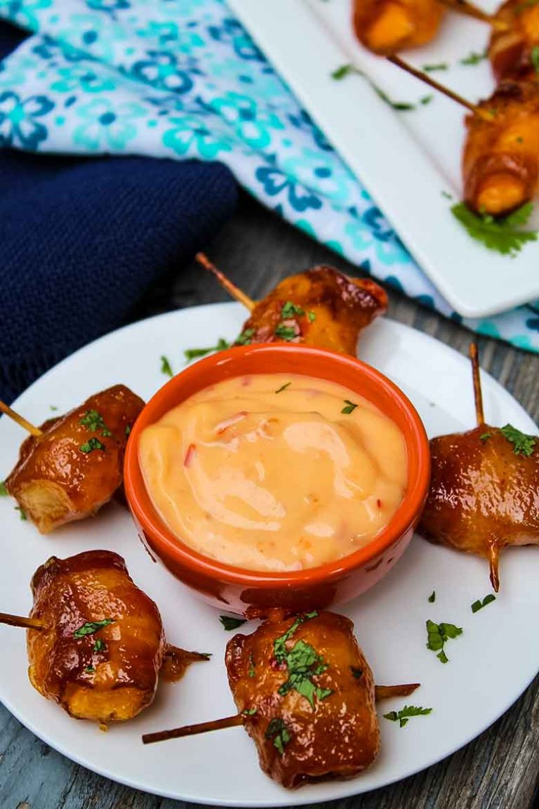 Bacon Wrapped Water Chestnuts with Sweet Chili Glaze