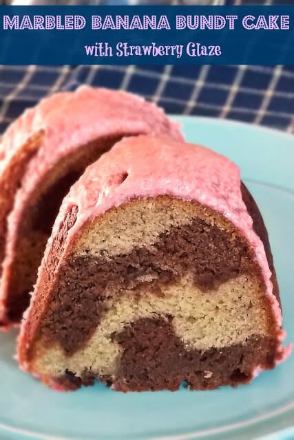 Marbled Banana Bundt Cake with Strawberry Glaze