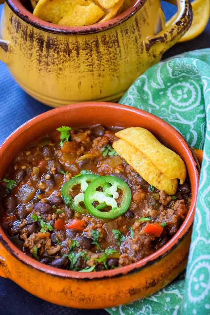 Mexican Black Bean Chili in an orange bowl