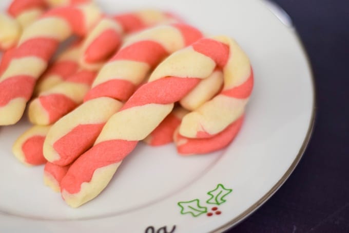 Candy Cane Cookies on a Christmas Plate