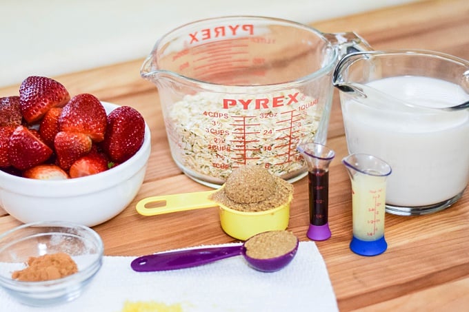 Ingredients for oatmeal measured out.