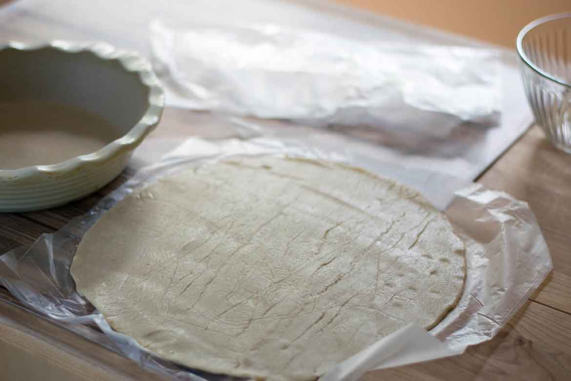 Pie crust ready to roll and smooth out before placing in pie pan.