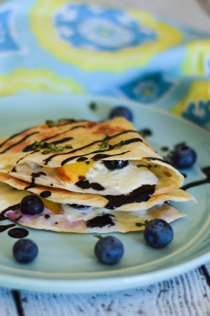 Peach Blueberry Burrata Quesadilla