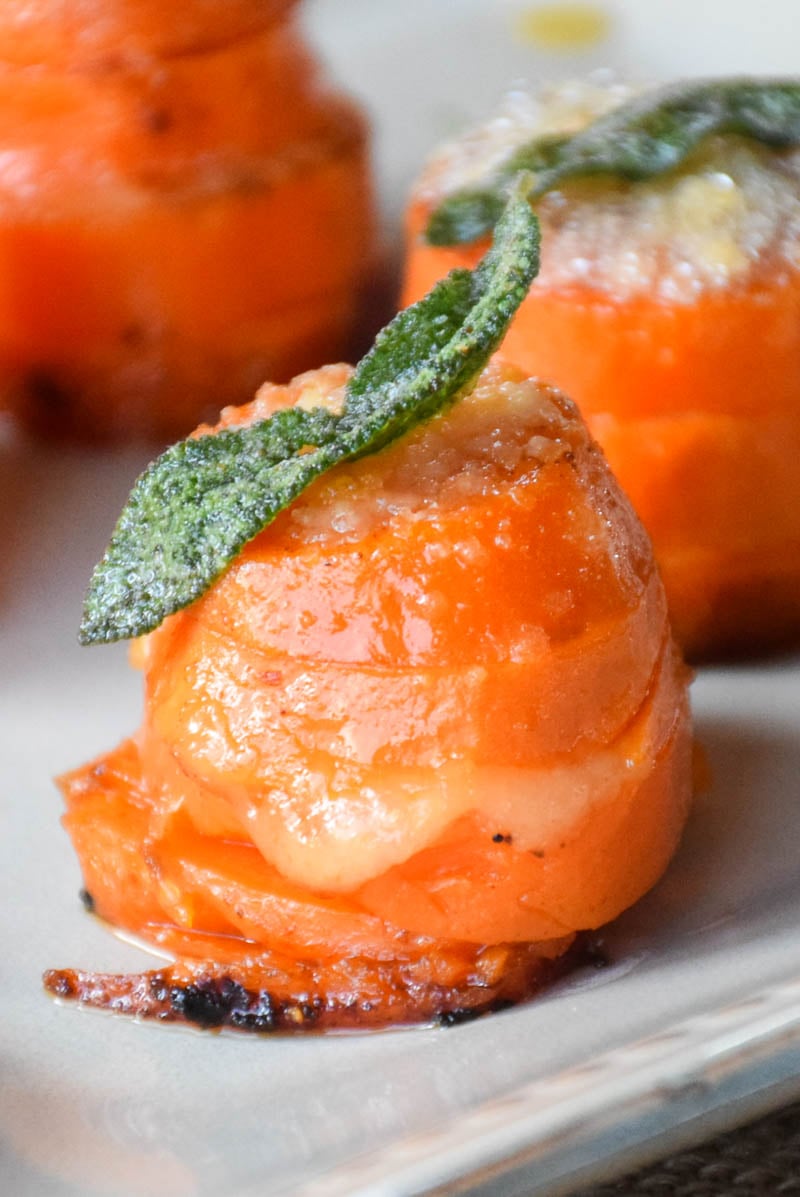 Sweet Potato Stacks with Parmesan Sage Topping