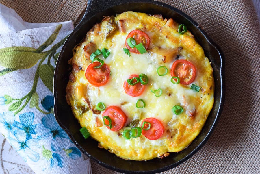 Overhead image of a frittata made with leftovers.