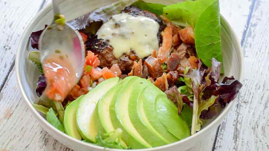 assembling the salad bowl