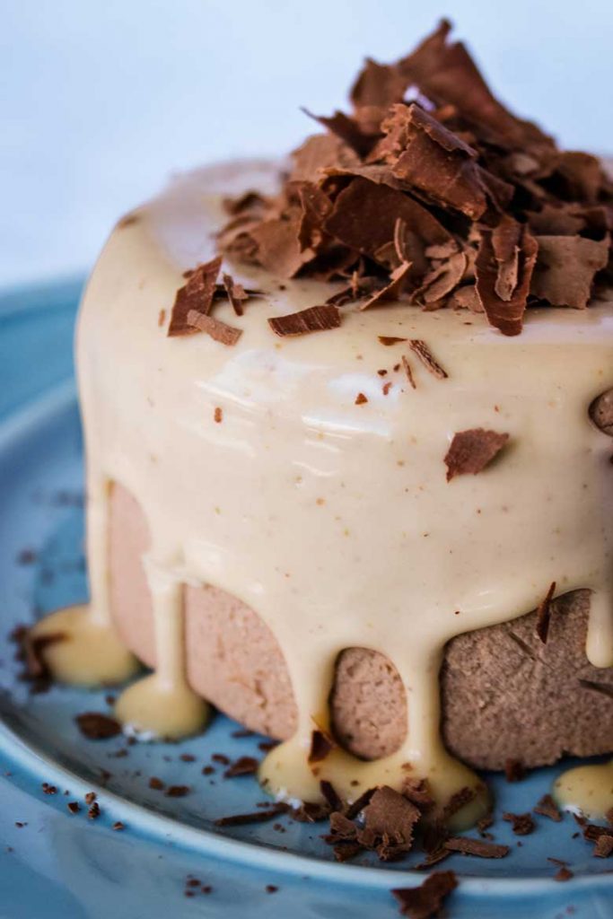 Closeup of Keto Chocolate Peanut Butter Cheesecake for Two.