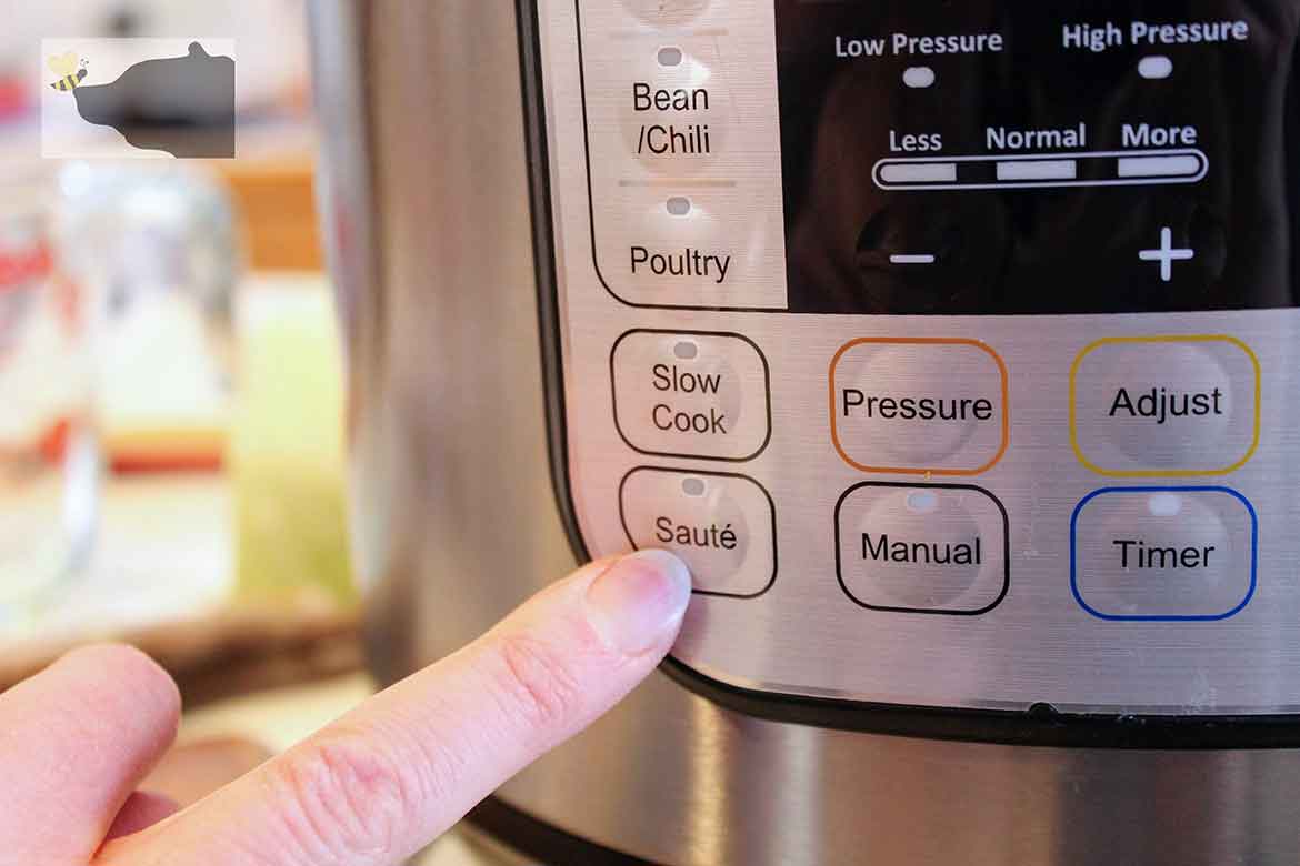 Instant pot photo with saute setting being pointed out