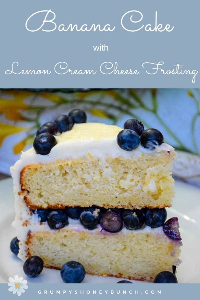 A slice of dessert on a white plate with the whole cake in background, a pinnable image