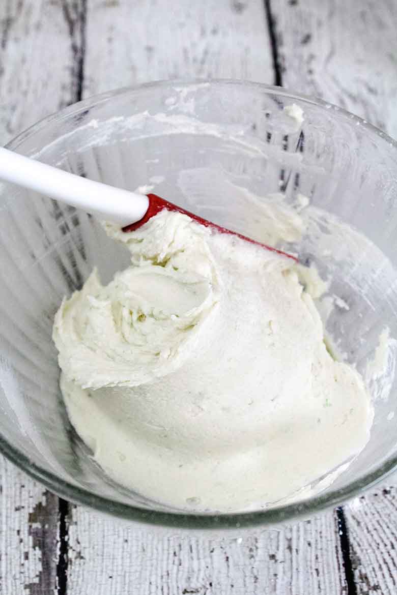 Lime Buttercream Frosting in mixing bowl