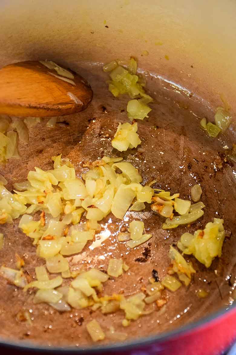 sauteed onions in stockpot