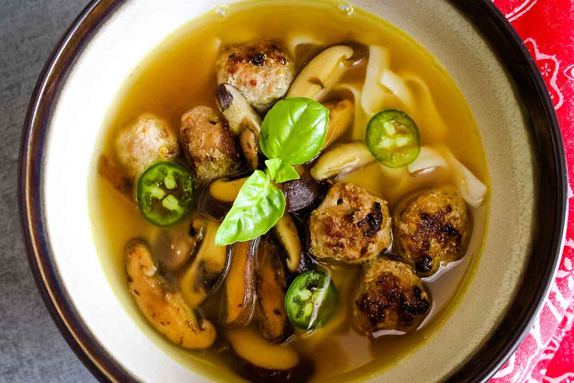 Pho Soup with Spicy Veal Meatballs