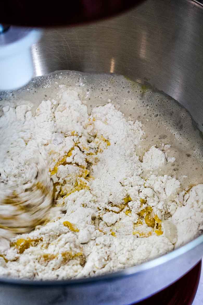 Dough mixing in the Kitchenaid.