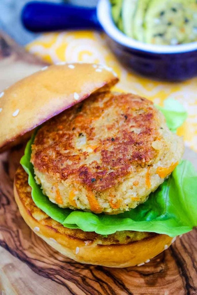 Tofu Burgers on a mini bun with a side of zucchini chips