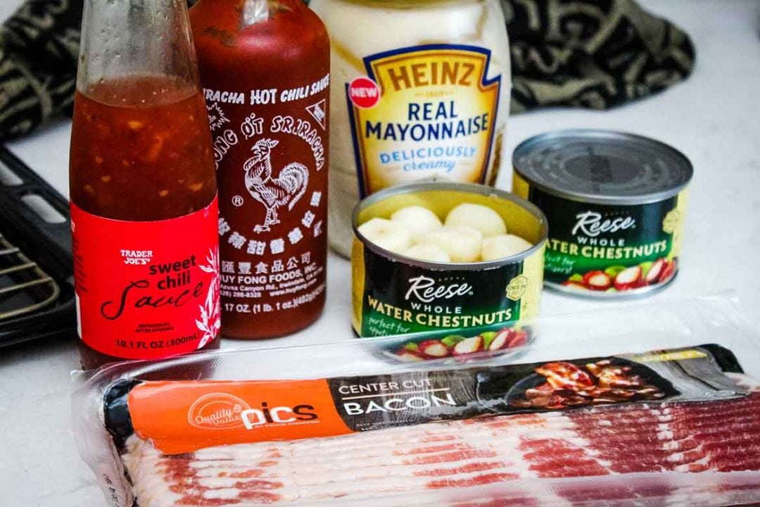 Bacon Wrapped Water Chestnuts with Sweet Chili Glaze