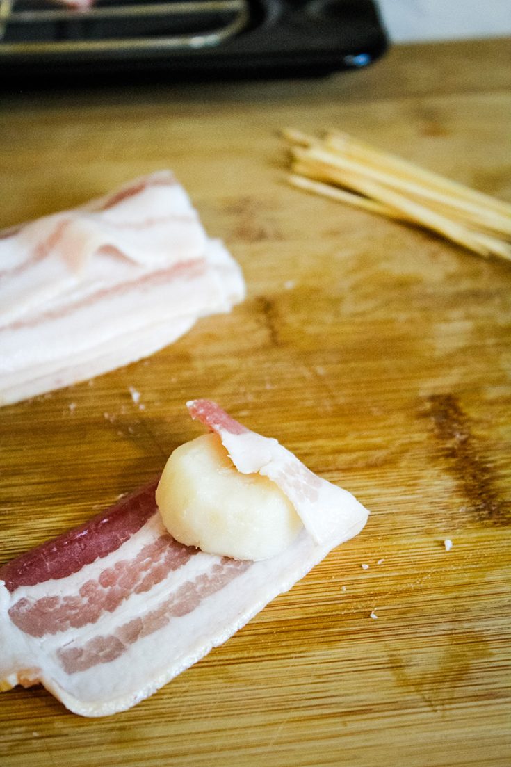 Bacon Wrapped Water Chestnuts with Sweet Chili Glaze