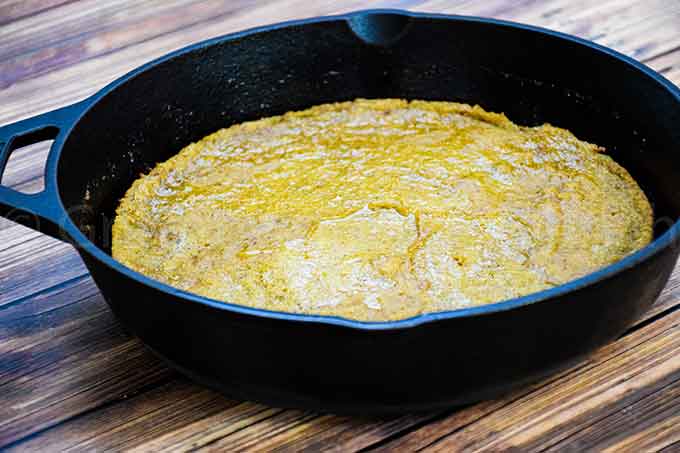 Baked dutch baby in a cast iron skillet