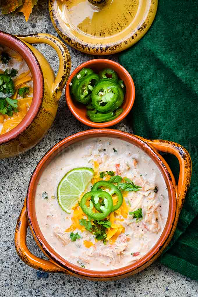 Overhead view of chicken taco soup instant pot recipe.