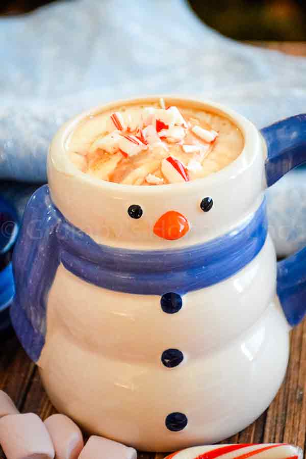 Creamy Hot Cocoa with crushed sugar free peppermint