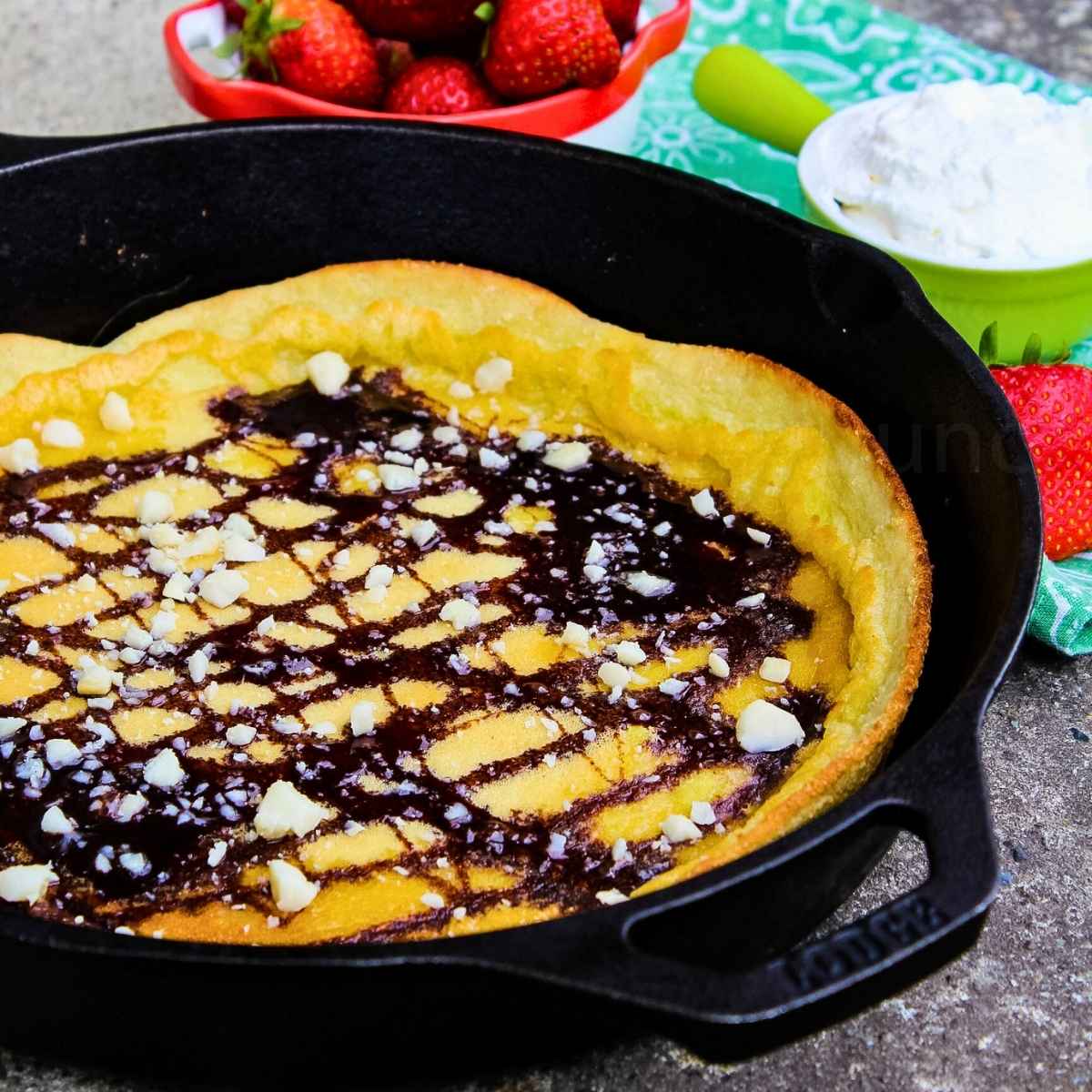 Keto Dutch Baby with Chocolate and Macadamias - Grumpy's Honeybunch