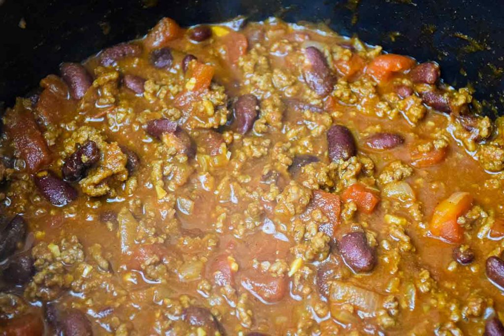 Chili cooking in the stockpot