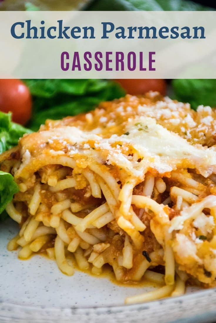 Chicken Parmesan Casserole Pinnable Image.