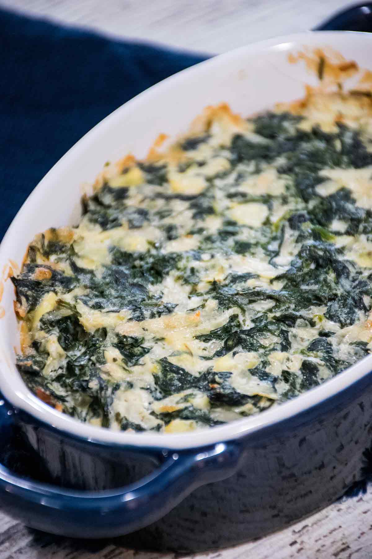 baked hot dip in a blue dish