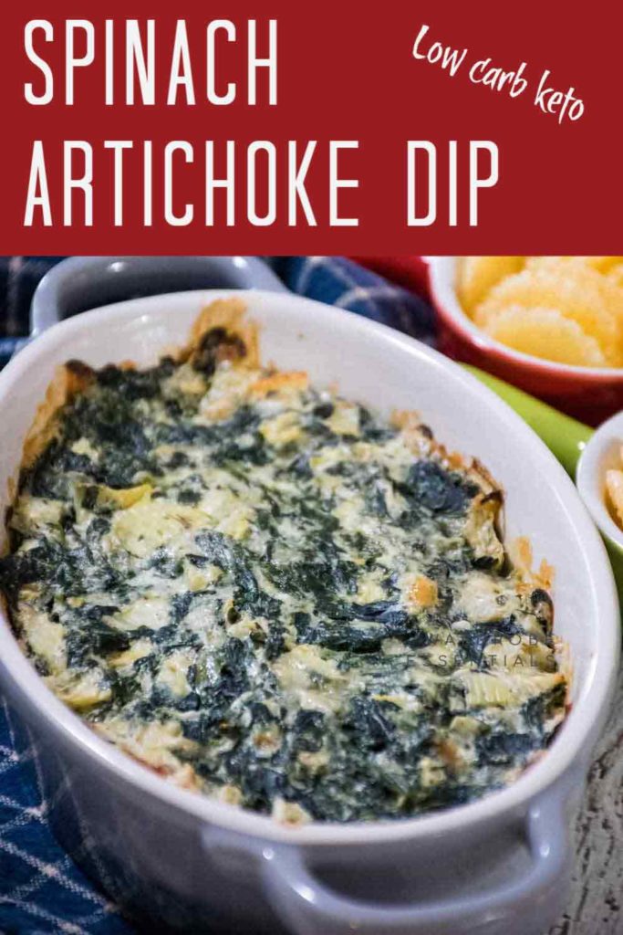 Pinnable Image for Low Carb Keto Spinach Artichoke Dip