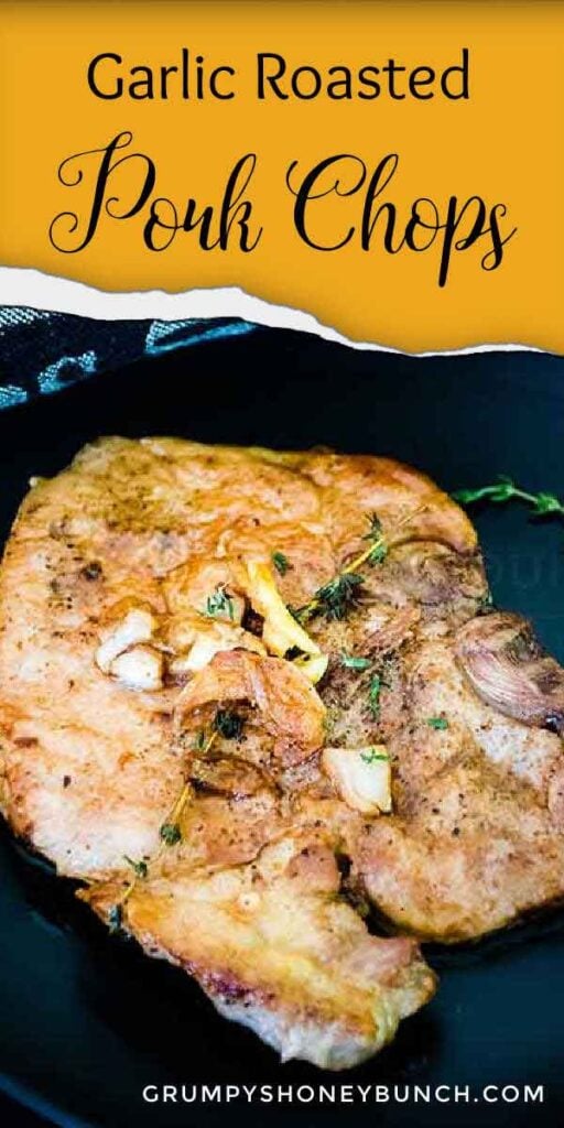 pinnable image for garlic roasted pork chops