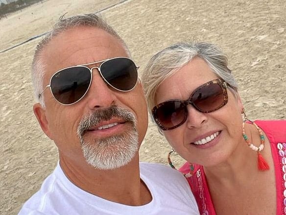 Shelby Law Ruttan and her brother Stephen Law on a beach in Brazil.