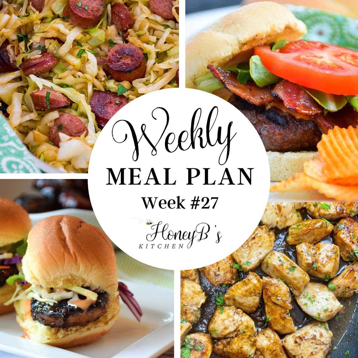 Collage of images for weekly #27 meal plan.