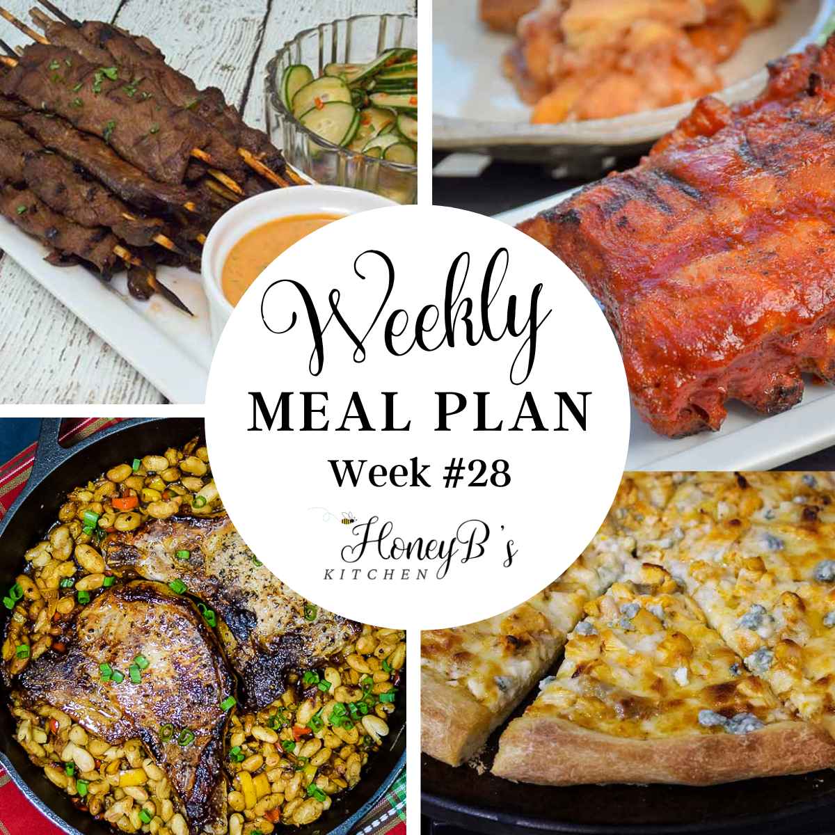 Collage of images for weekly #28 meal plan.