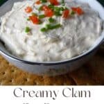 Pin image for creamy clam dip recipe.