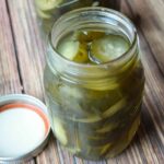 One pint jar full of 7 day sweet pickles.
