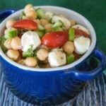 Mediterranean Chickpea Salad in a blue bowl.