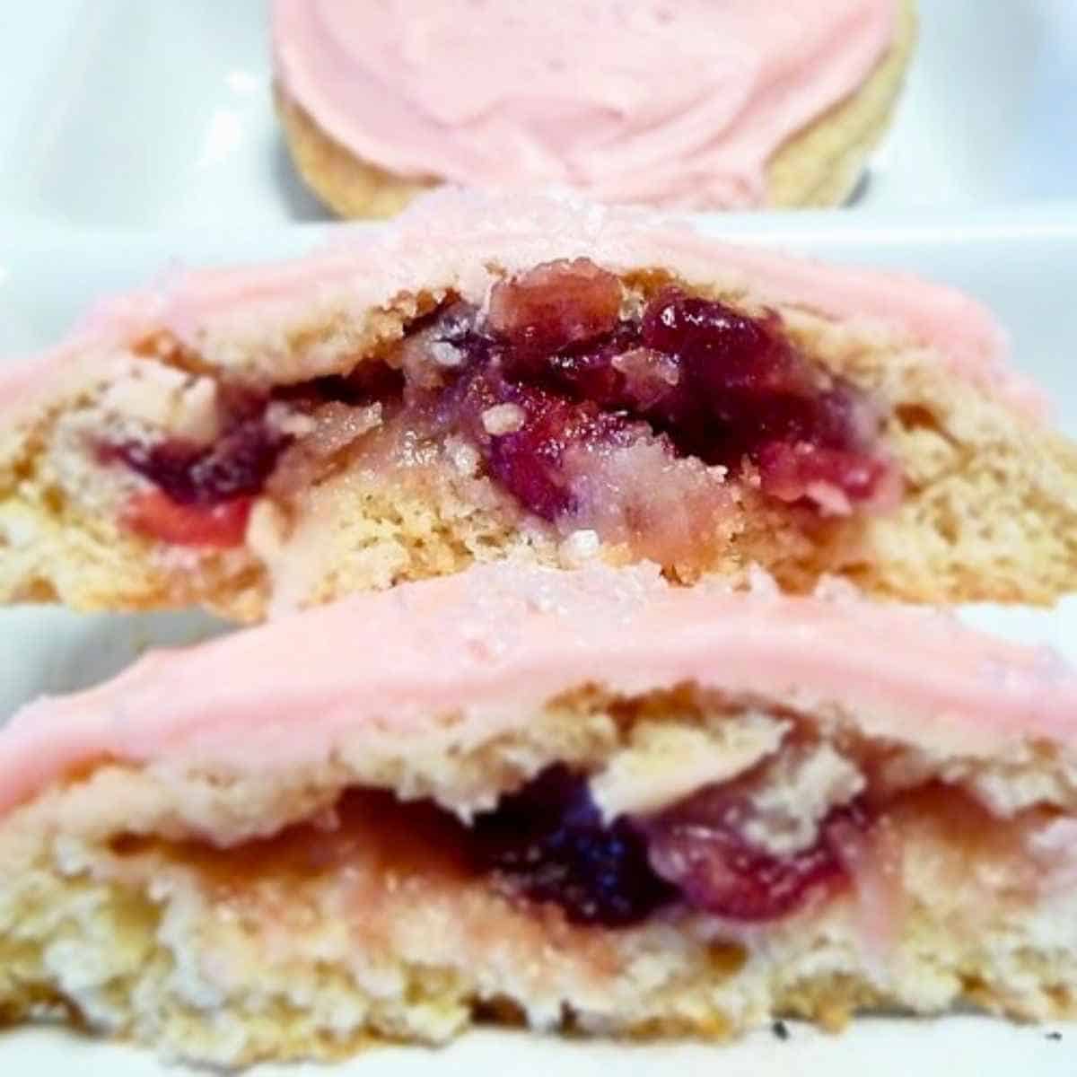Craisin Filled Cookies cut in half and stacked on top.