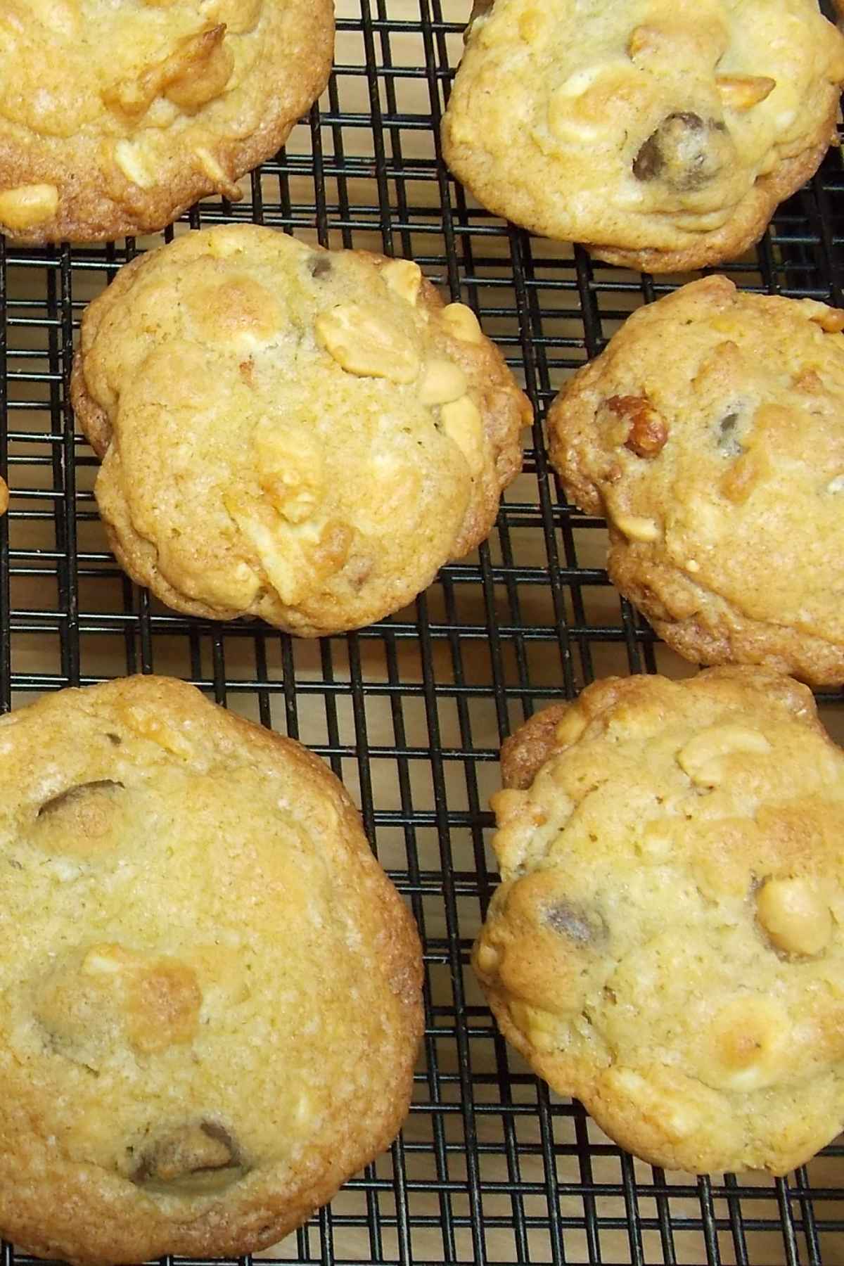 Kitchen Sink Cookies cooling on a wire rack.