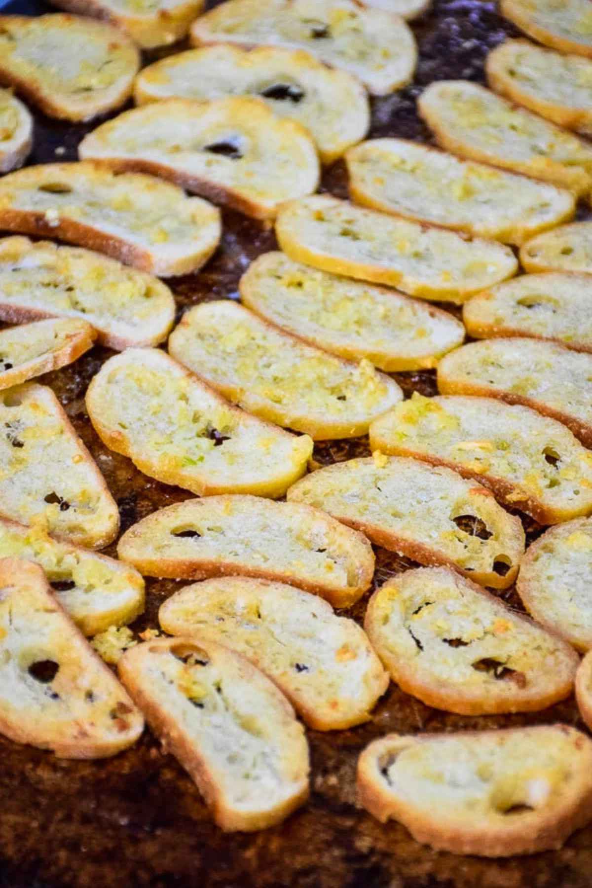 Crispy Baked Bread Chips on a baking sheet.